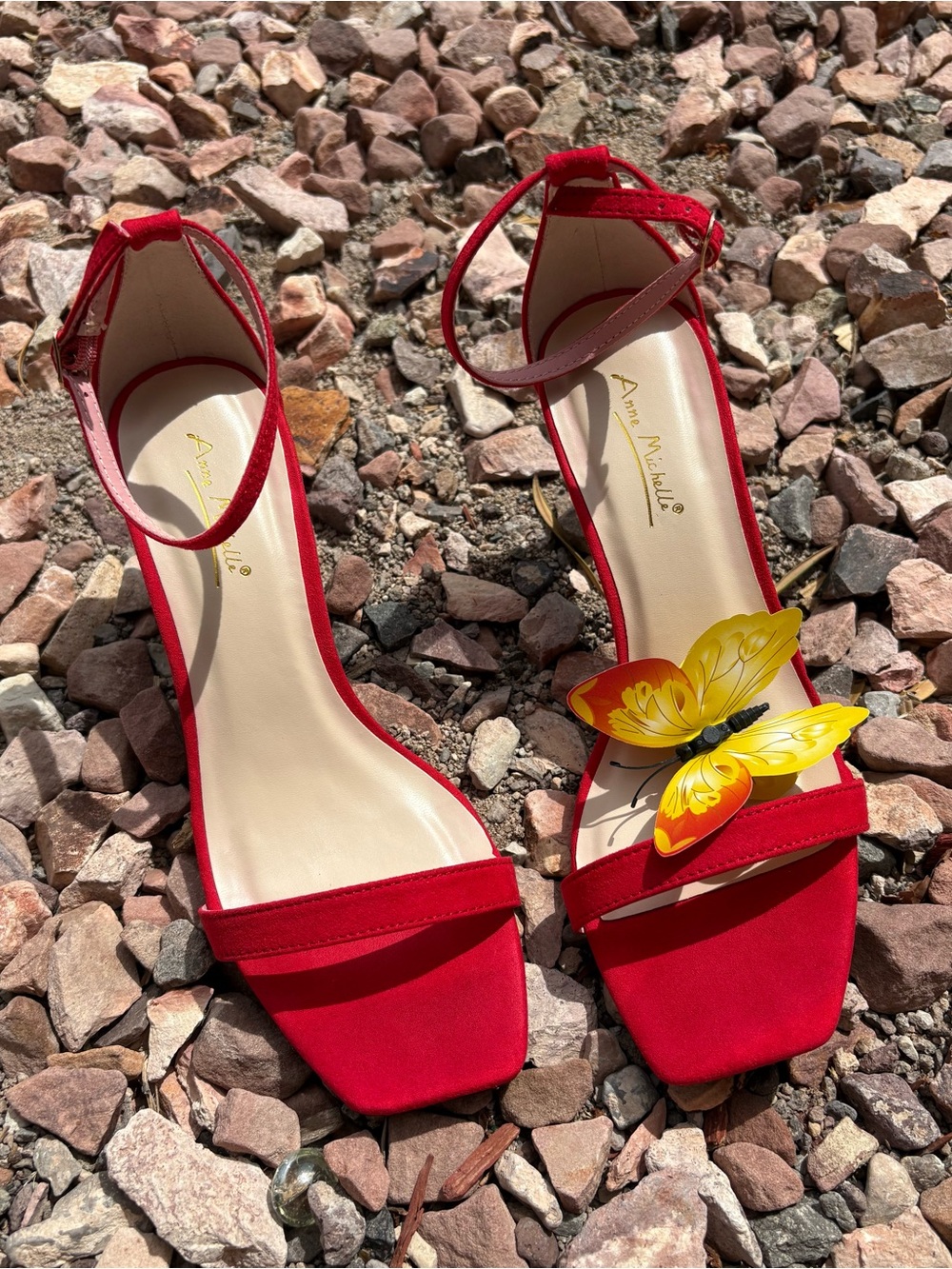 Anna Michelle Red Ankle Strap Heels Square Toe Sandals 7.5
